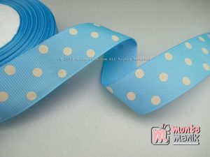 Pita Grosgrain Biru Polkadot Putih 1 inch atau 2,5 cm (PITA-144)