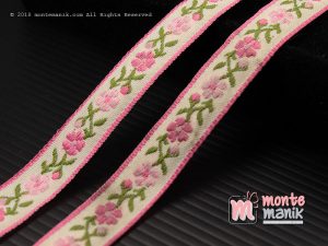 1 Yards Pita Jacquard Motif Sulur Bunga Pink 1,4 cm (PITA-240)