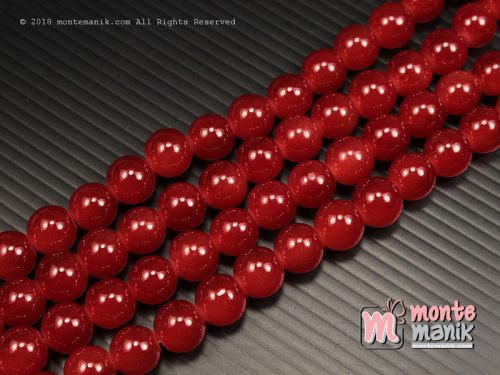 12 Butir Manik Kaca Bulat Merah Tua 10 mm (MKACA-047)