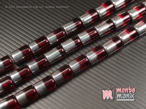 4 Pcs Manik Kaca Tabung Silver Merah 2 cm (MKACA-033)